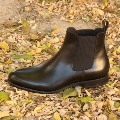 Premium Black crust Leather chelsea boot