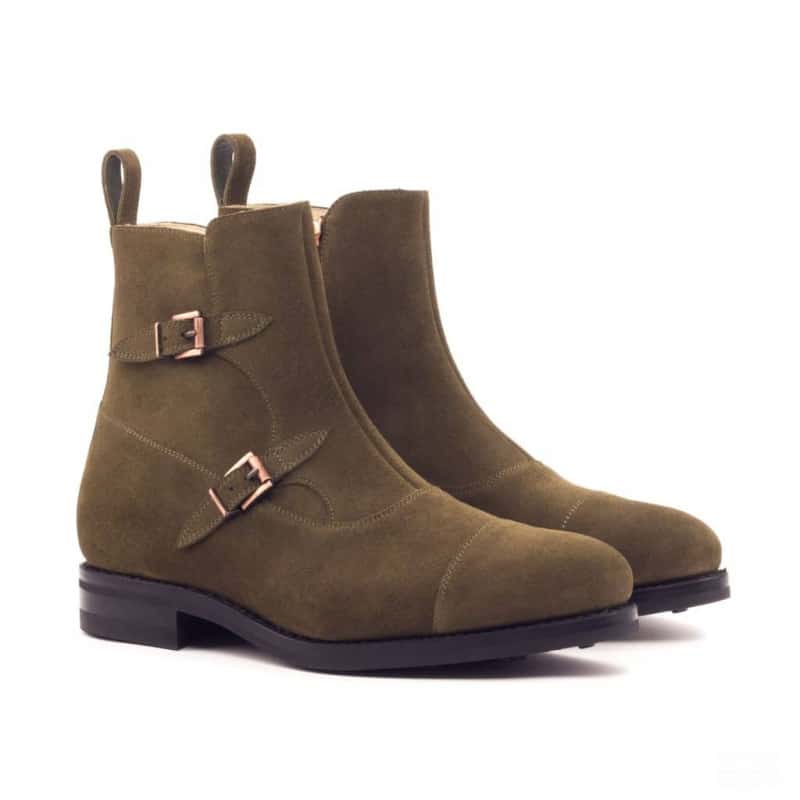 Perkman Stylish Olive Suede Leather Octavian Buckle boot