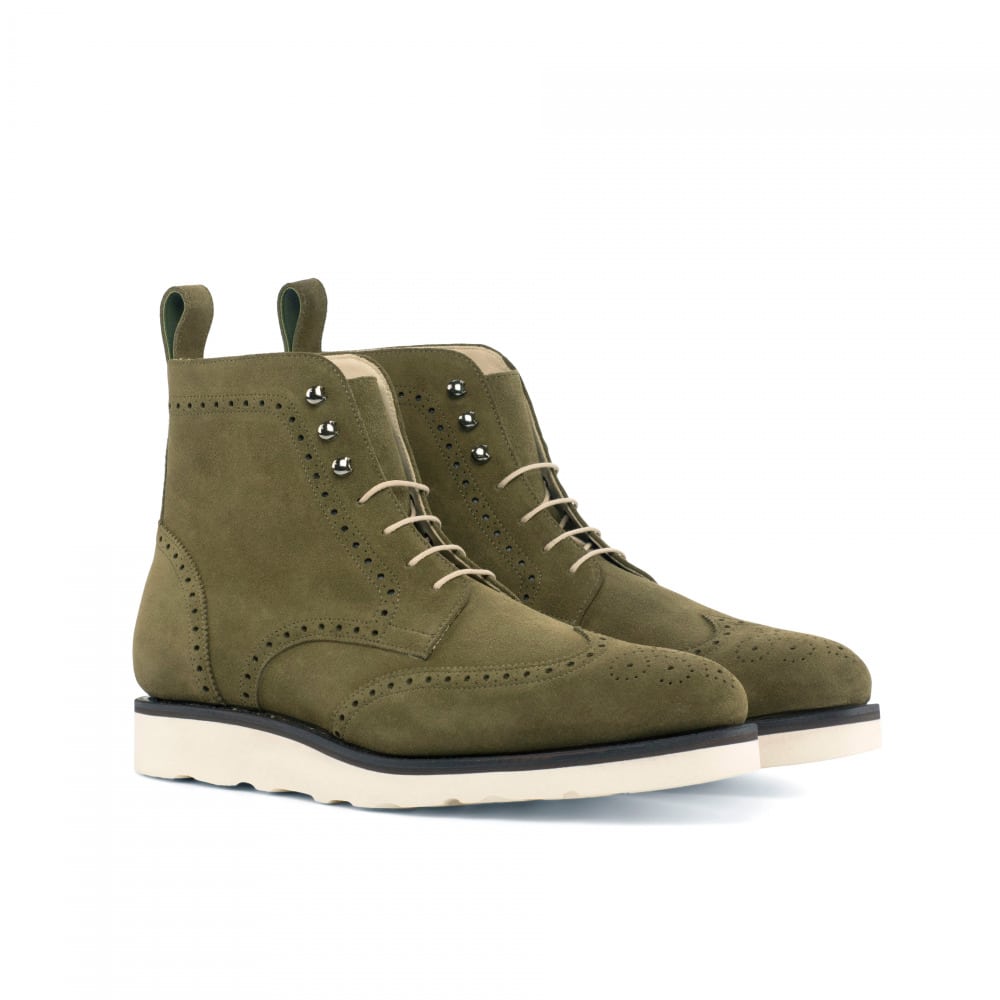 Extra Light Olive suede eva Leather Brogue boot