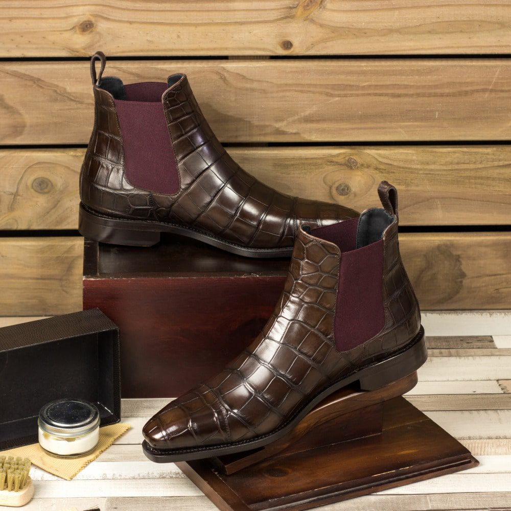 Exotic Brown Croco Leather chelsea boot