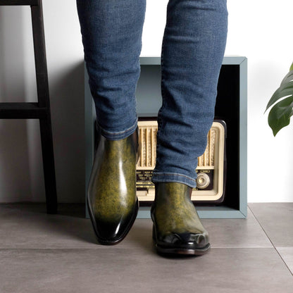 Royale Green Marble Touch Finish Leather chelsea boot