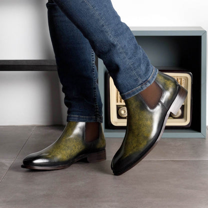 Royale Green Marble Touch Finish Leather chelsea boot