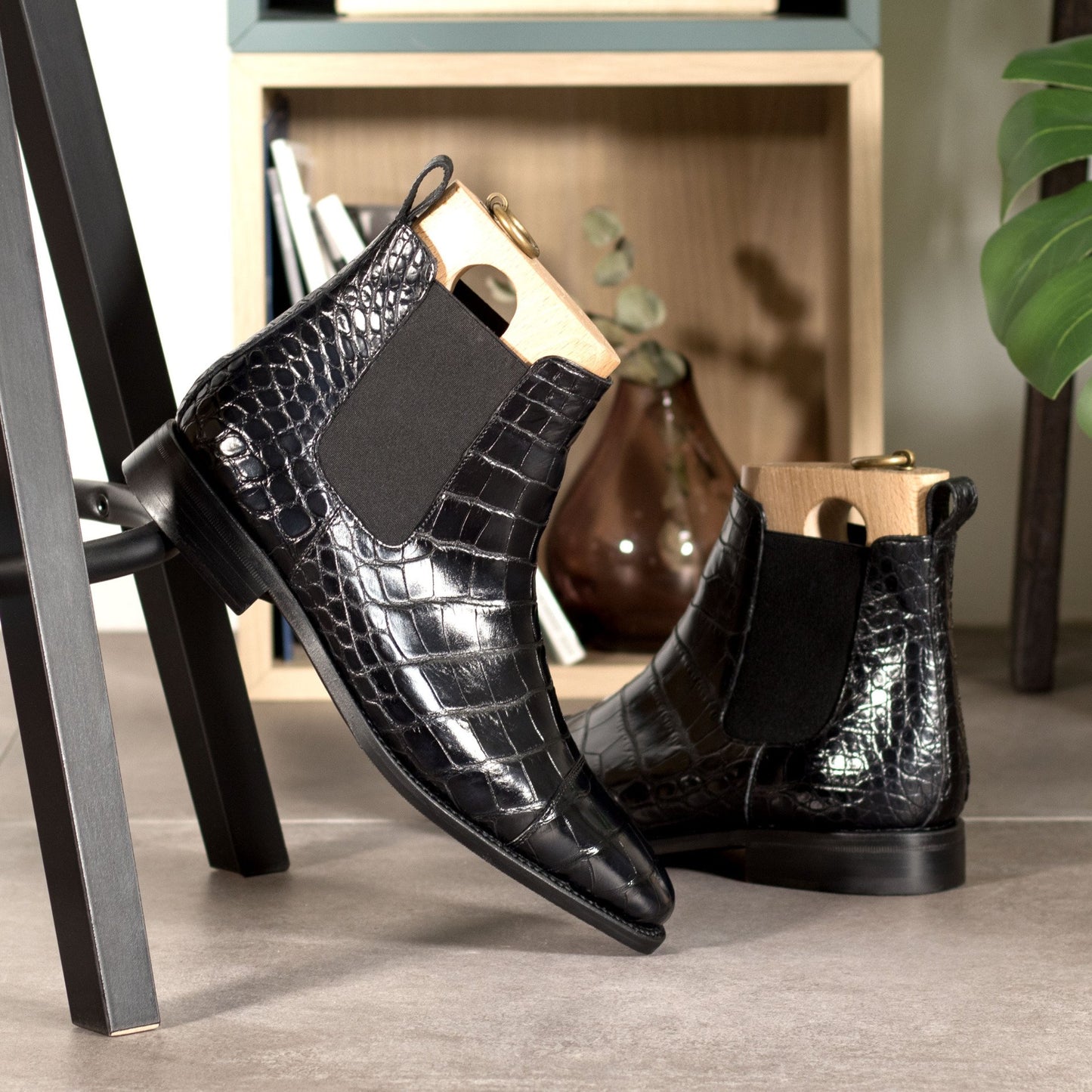 Premium Black Croco Embossed Leather chelsea boot