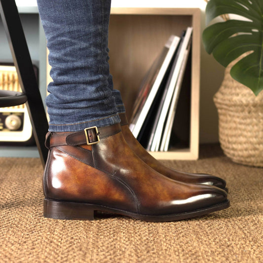 Hand-painted Tabbacco Finish Leather Jodhpuri boot