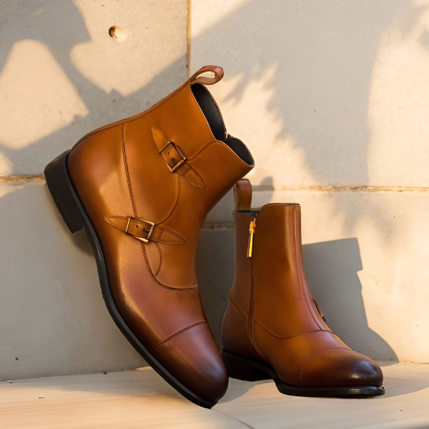 David Tan Crust with two tone  Leather Octavian Buckle boot