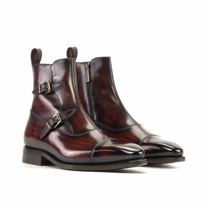 Hand-painted Burgundy Wood touch Leather Octavian Buckle boot