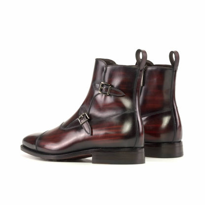 Hand-painted Burgundy Wood touch Leather Octavian Buckle boot