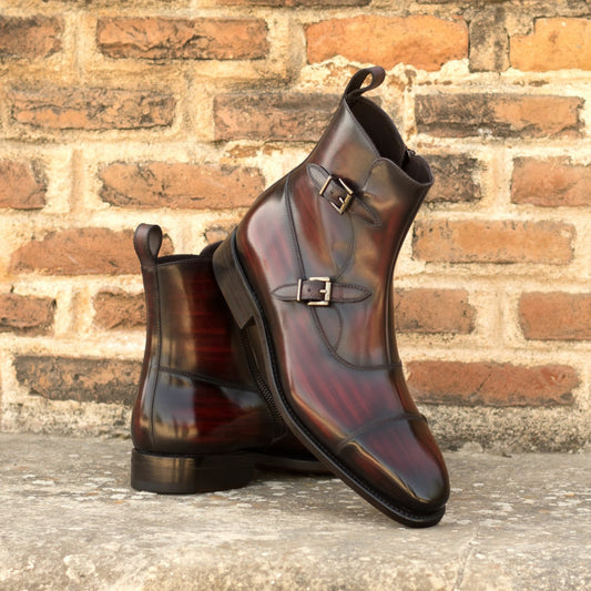 Hand-painted Burgundy Wood touch Leather Octavian Buckle boot