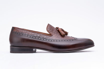 Croco Brown Blucher Brogue Tassel Penny Loafer