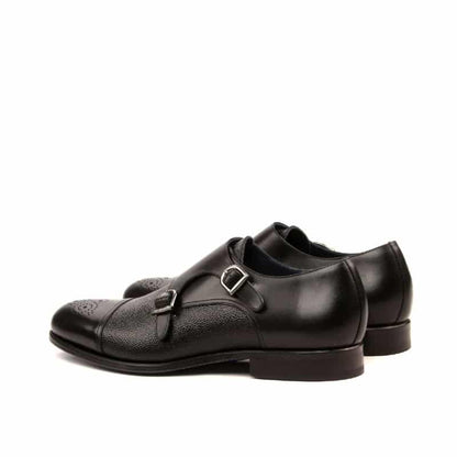 Black Milled Toe Design Double Monk Strap Shoe