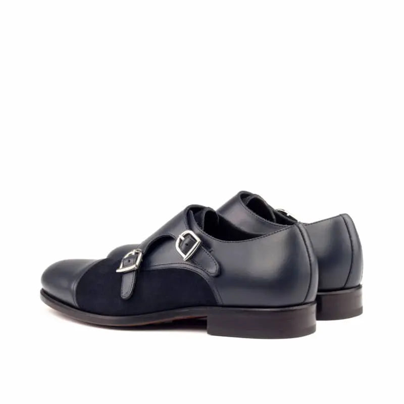 Christopher Black Cap Toe Navy Suede Double Strap Monk