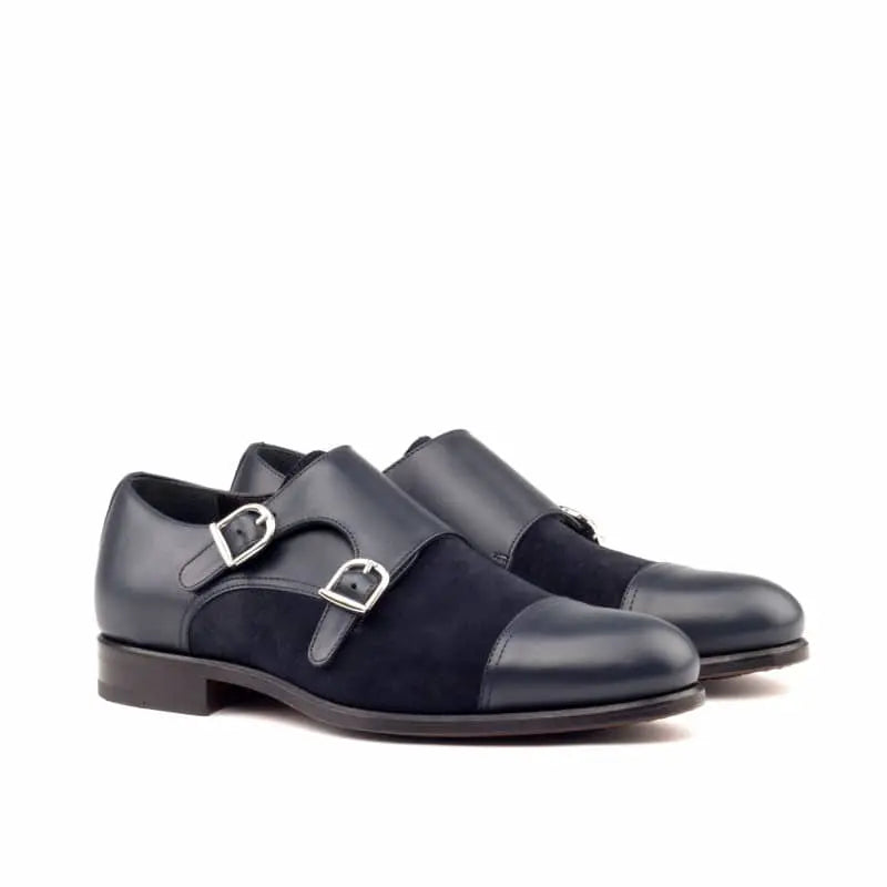 Christopher Black Cap Toe Navy Suede Double Strap Monk