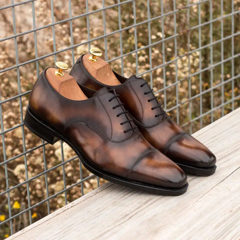 Handpainted Tabbacco Texture Leather Oxford Shoes