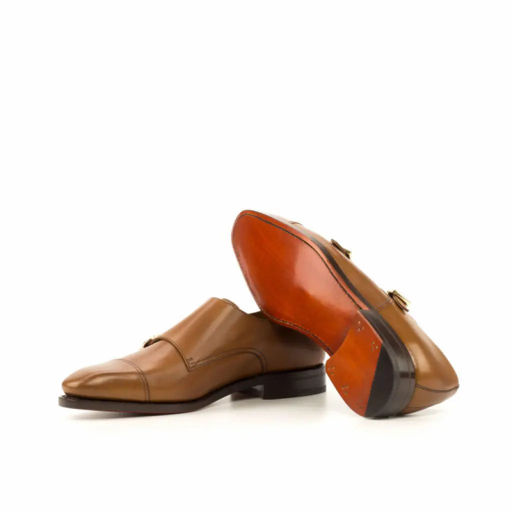 Adam Tan Finished Leather Double Monk Strap Shoe