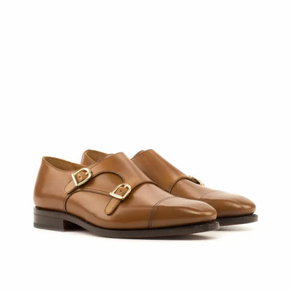 Adam Tan Finished Leather Double Monk Strap Shoe