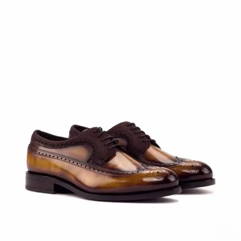 Congnac Handpainted Long-Wing Blucher  Brogue With Suede Strap