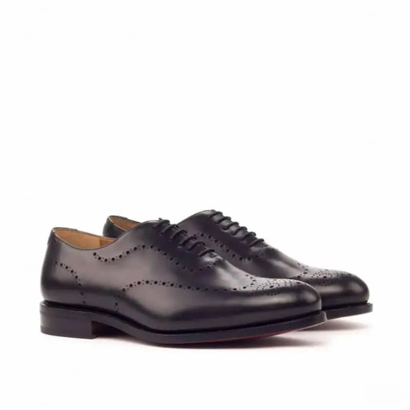 Royal Black Leather Brogue Wholecut Derby Shoe