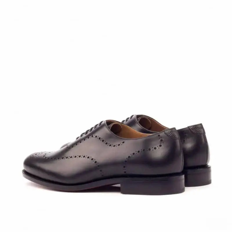 Royal Black Leather Brogue Wholecut Derby Shoe