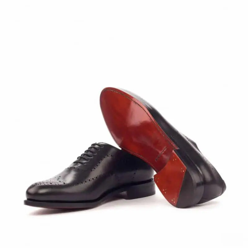 Royal Black Leather Brogue Wholecut Derby Shoe