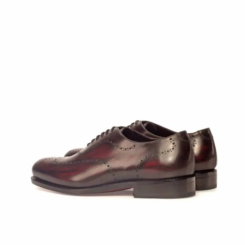 Burgundy Wood Texture Black Tone Leather Brogue Wholecut Derby Shoe