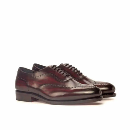 Burgundy Wood Texture Black Tone Leather Brogue Wholecut Derby Shoe