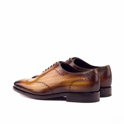 Cognac Handpainted Tmorro Two Tone Leather Brogue Wholecut Derby Shoe