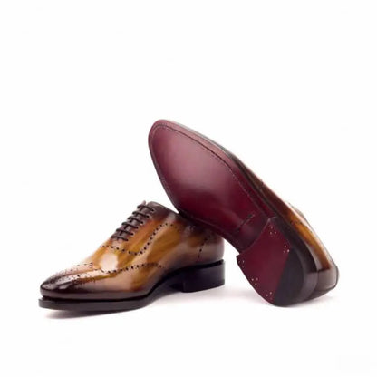 Cognac Handpainted Tmorro Two Tone Leather Brogue Wholecut Derby Shoe