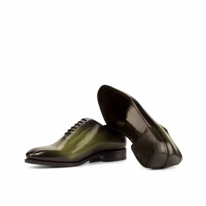 Premium Greenish Wood Texture Black Tone Leather Brogue Wholecut Derby Shoe