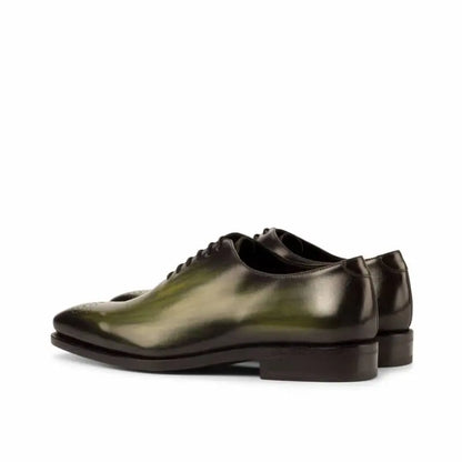 Premium Greenish Wood Texture Black Tone Leather Brogue Wholecut Derby Shoe