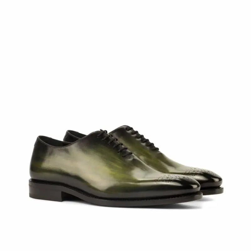 Premium Greenish Wood Texture Black Tone Leather Brogue Wholecut Derby Shoe