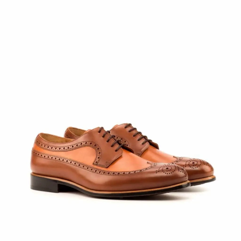 Robert Finished Tan Leather Long Wing Blucher Brogue With Round Toe