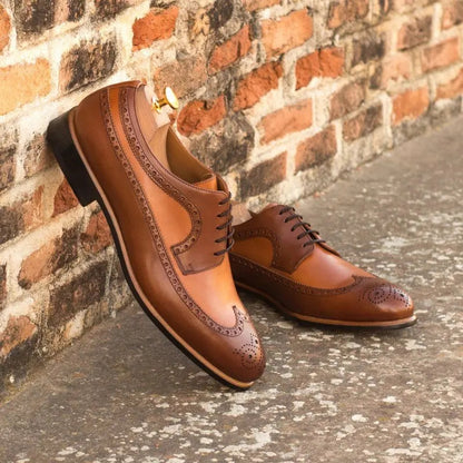 Robert Finished Tan Leather Long Wing Blucher Brogue With Round Toe