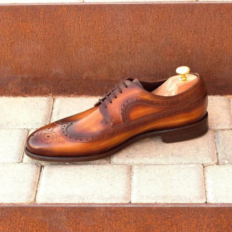 Cognac Wood-Finish Longwing Brogue Shoe