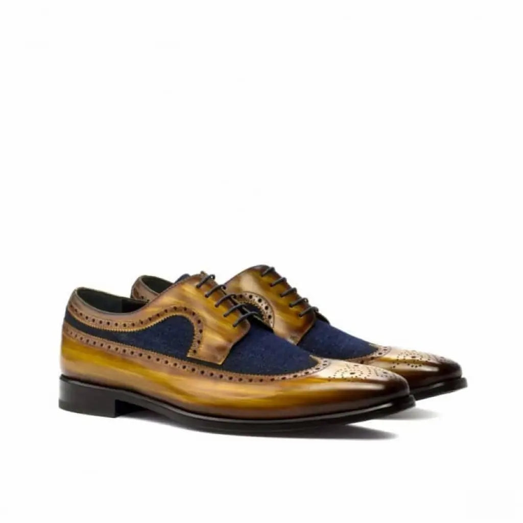 Tan Longwing Wood Shade With Royal Blue Buede Brogue shoe