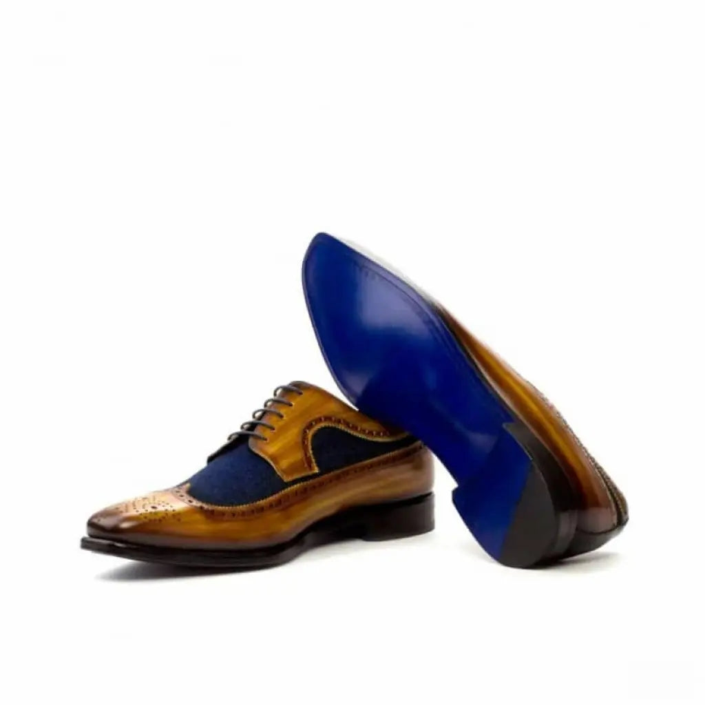 Tan Longwing Wood Shade With Royal Blue Buede Brogue shoe