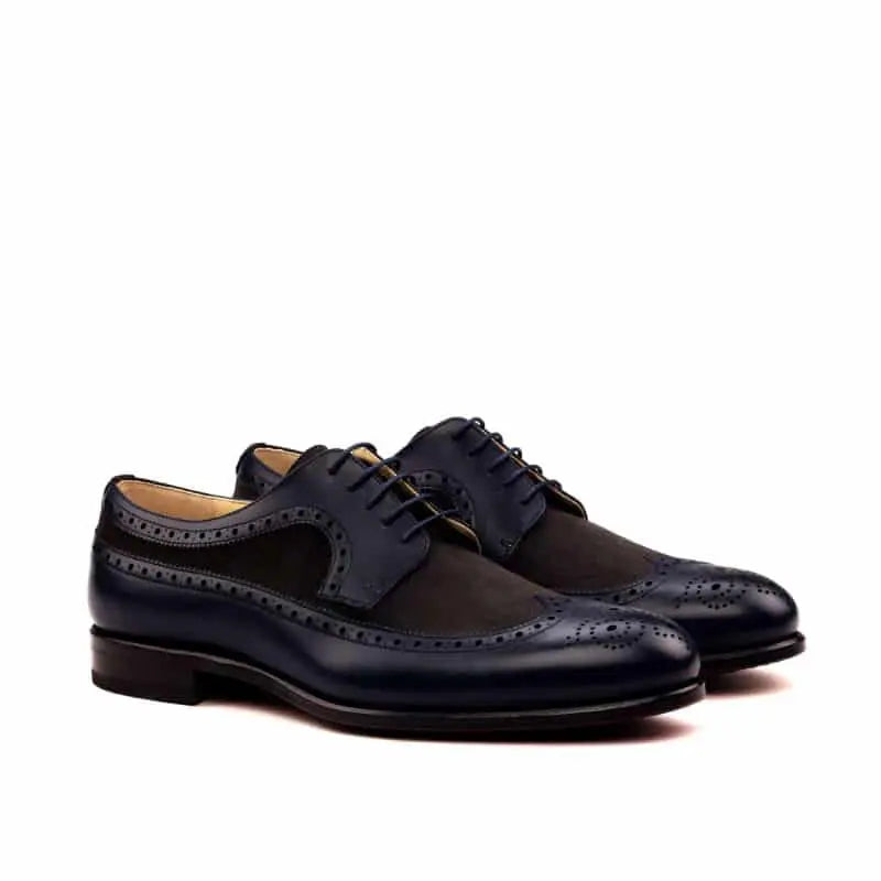 Longwing Royal Black Crust And Suede Leather Brogue Shoe For Men