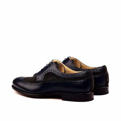 Longwing Royal Black Crust And Suede Leather Brogue Shoe For Men