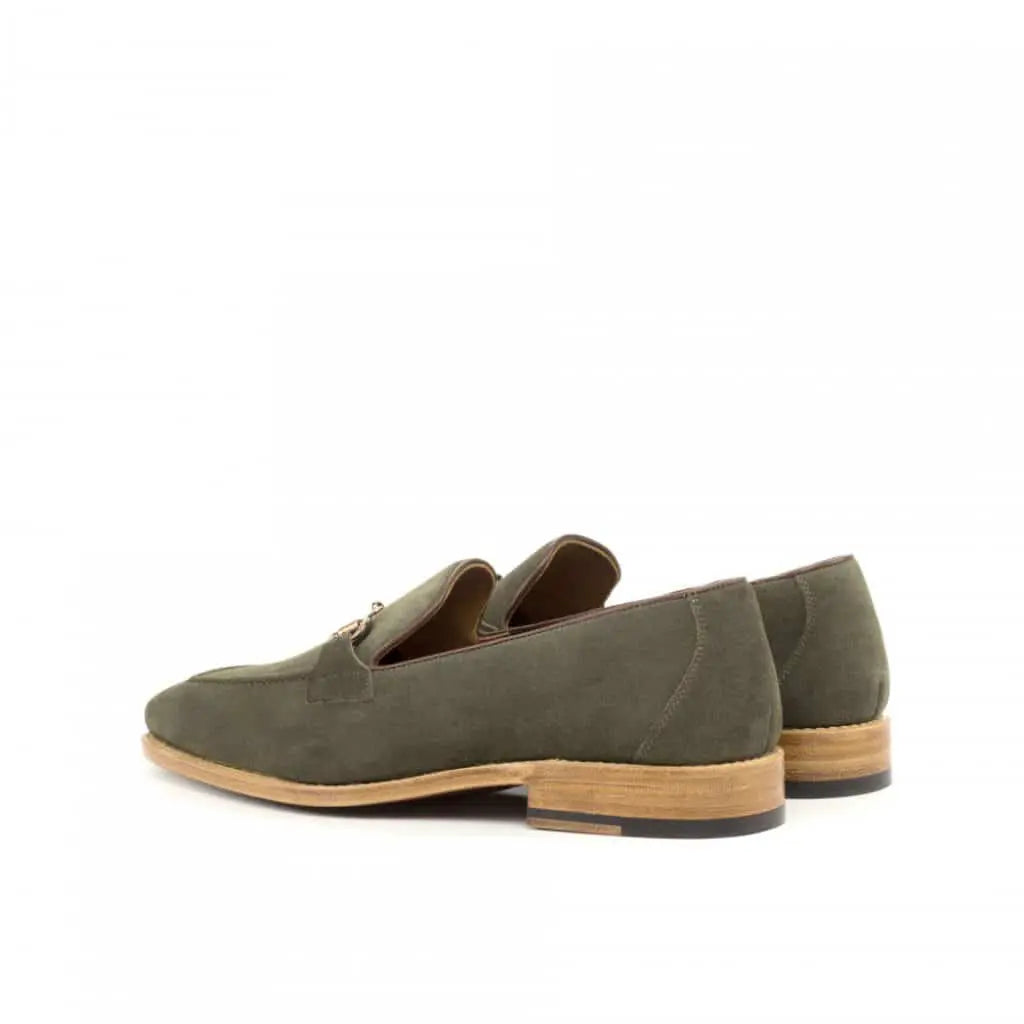 Olive Suede With Antique Buckle Penny Loafer