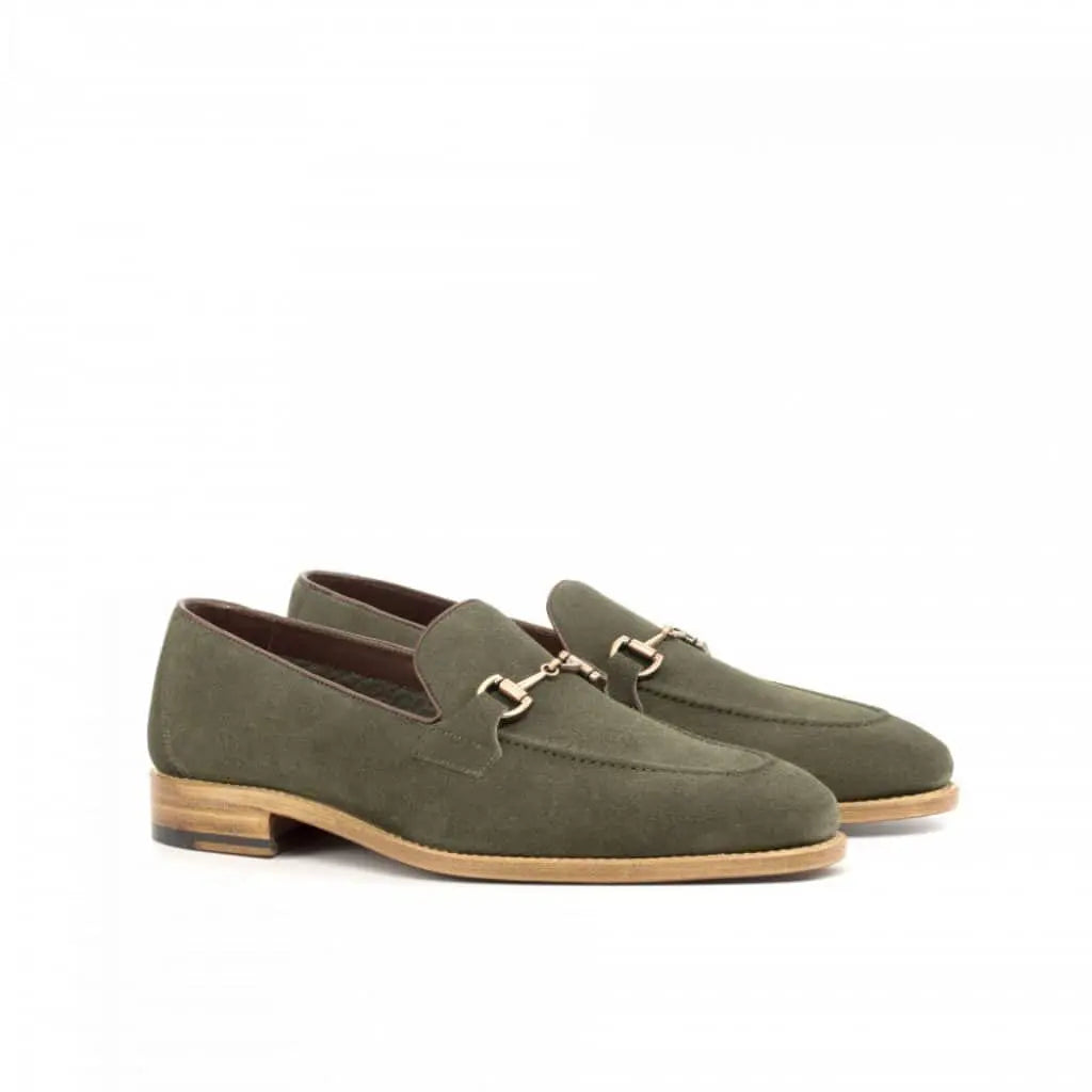 Olive Suede With Antique Buckle Penny Loafer