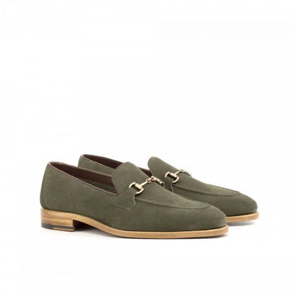 Olive Suede With Antique Buckle Penny Loafer