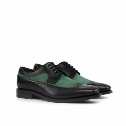 Hemsworth Long-Wing Black & Green Brogue Shoe