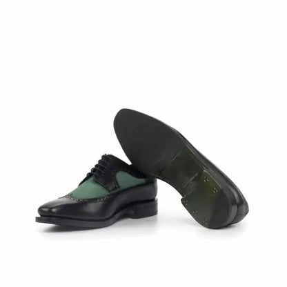 Hemsworth Long-Wing Black & Green Brogue Shoe