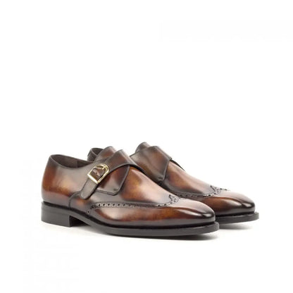 Brett Brown Tabbacco Texture Single Brogue Strap Monk