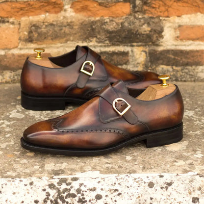 Brett Brown Tabbacco Texture Single Brogue Strap Monk