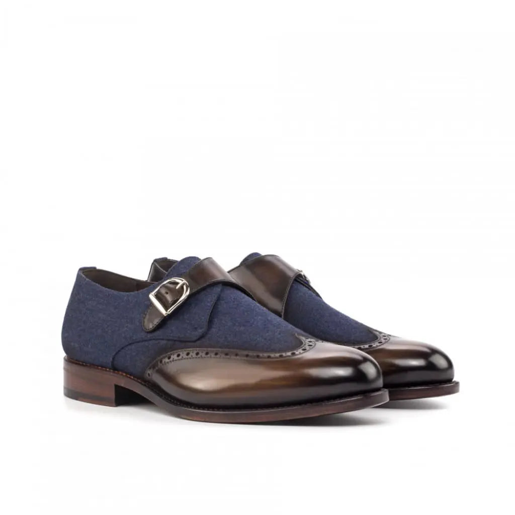 Christopher Patina Wingtip Navy Suede Single Strap Monk