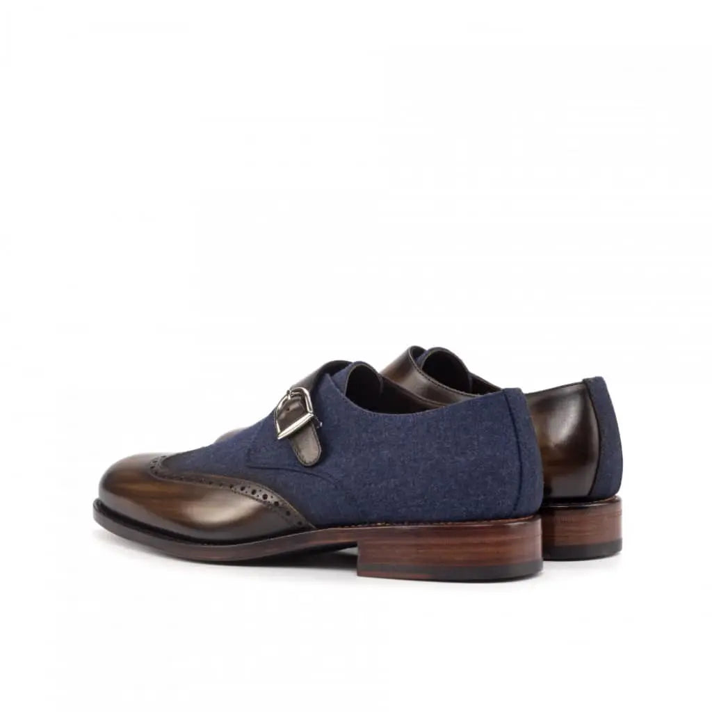 Christopher Patina Wingtip Navy Suede Single Strap Monk