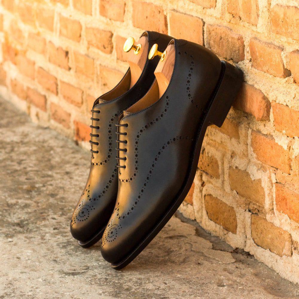 Royal Black Leather Brogue Wholecut Derby Shoe