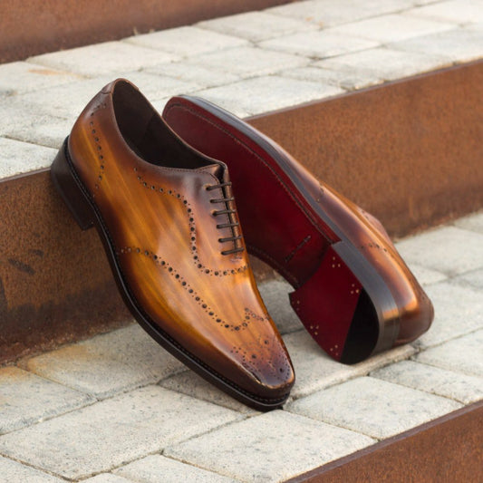 Cognac Handpainted Tmorro Two Tone Leather Brogue Wholecut Derby Shoe