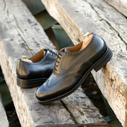 John Full Black Calf Brogue Shoes