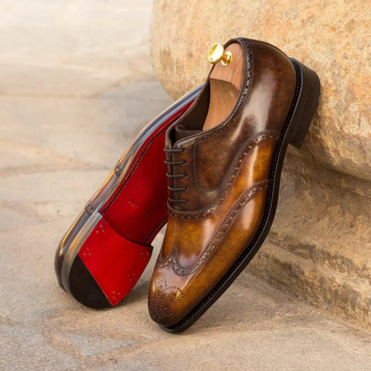 Luxury Congac Tabbacco Texture In Full Brogue Shoes